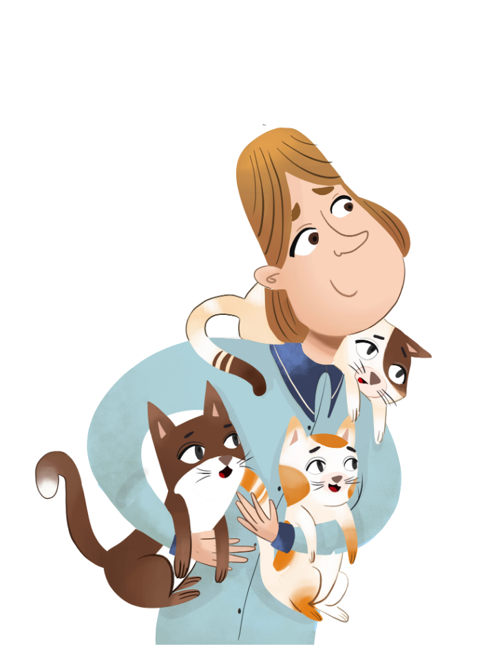 A man holding three cats